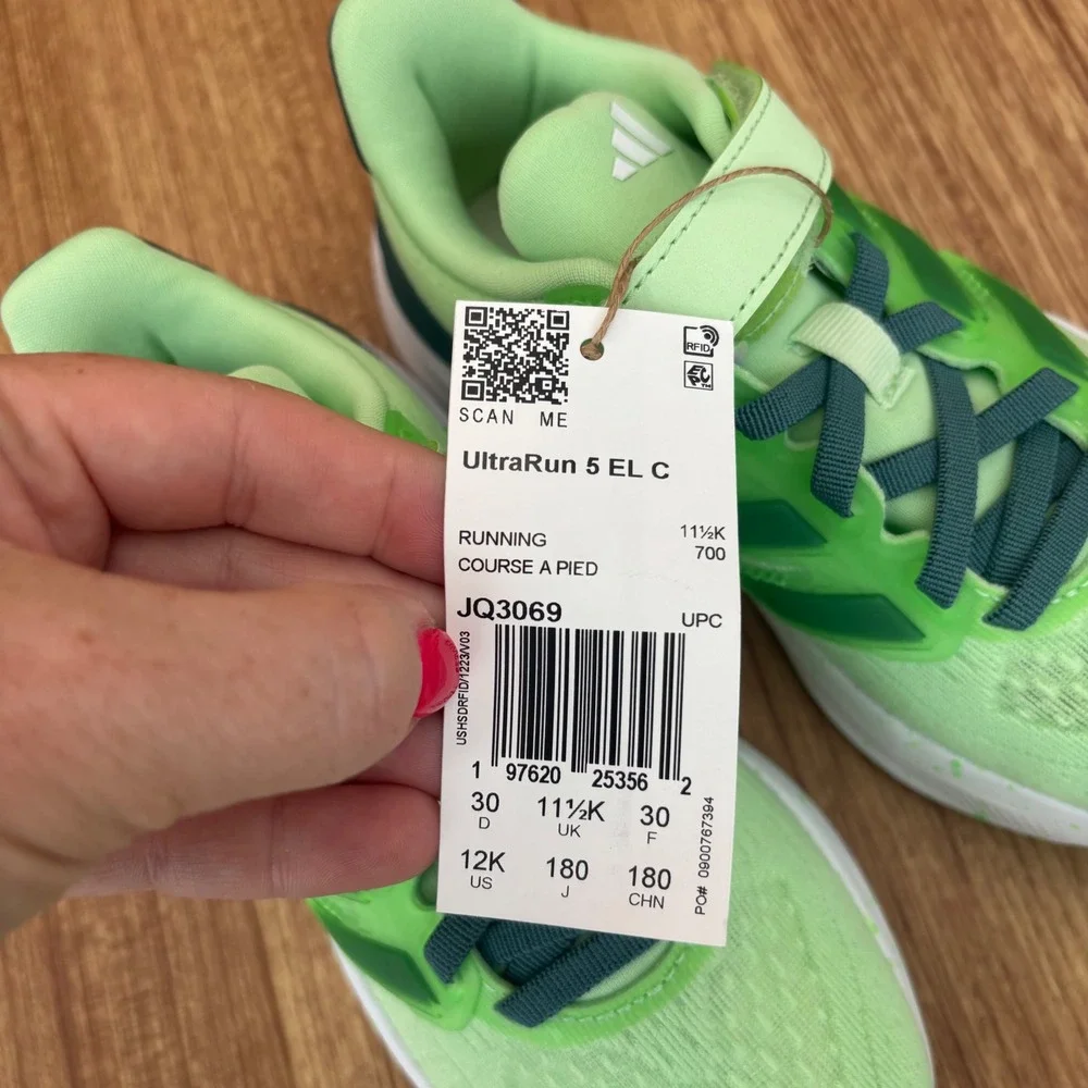 Adidas UltraRun 5 EL C Kids Running Shoes 12K Green JQ3069 Sneakers‎ NEW